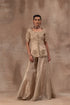 Beige gold tissue jacket set with flare tissue sharara pants